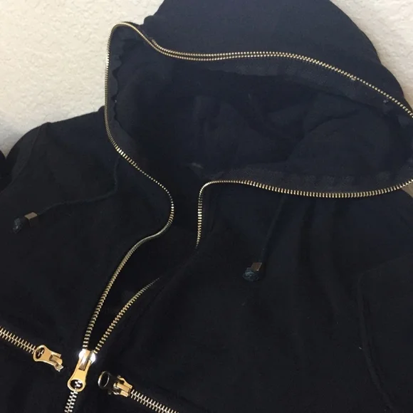 TOV Zipper Zip-Up Hoodie Black Jacket with Gold Zippers - Picture 3 of 5